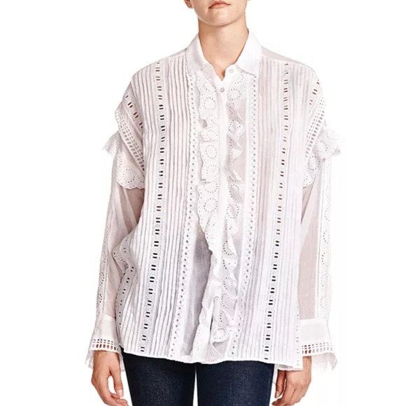 The Kooples Tops - The Kooples NWT Women's Eyelet Top Button Up Blouse White Size Small